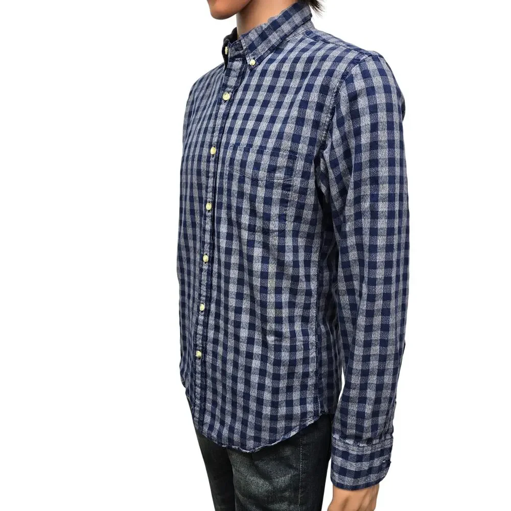 J. Crew Jaspe Cotton Shirt Blue Gray Gingham Slim Fit Long Sleeve Mens M A9329